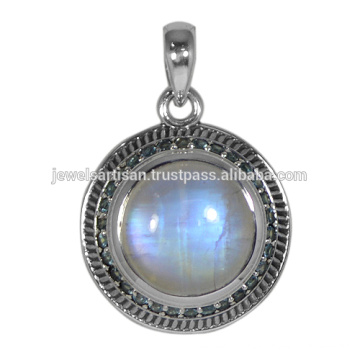 Rainbow Moonstone e Sky Blue Topaz 925 Pingente de prata sólida